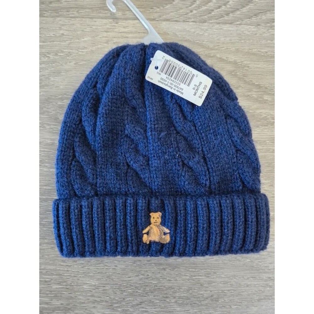 Baby Gap Navy Blue Cable Knit Bear Beanie Hat Baby 0-3 Months NWT
